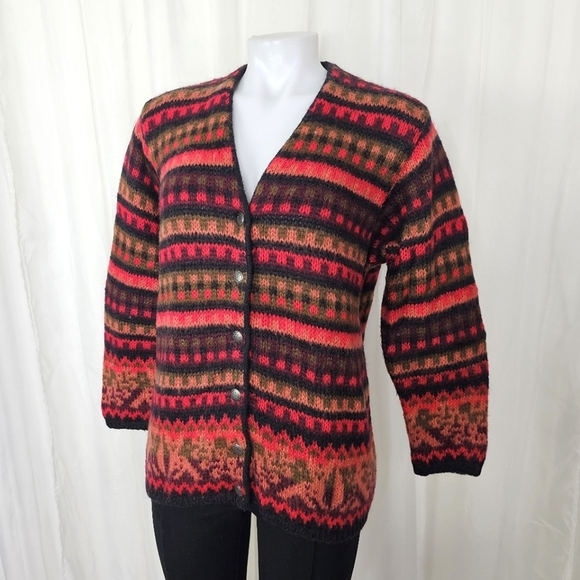 United Colors of Benetton Mohair Multicolor Striped V-neck Cardigan Sweater - Picture 1 of 8